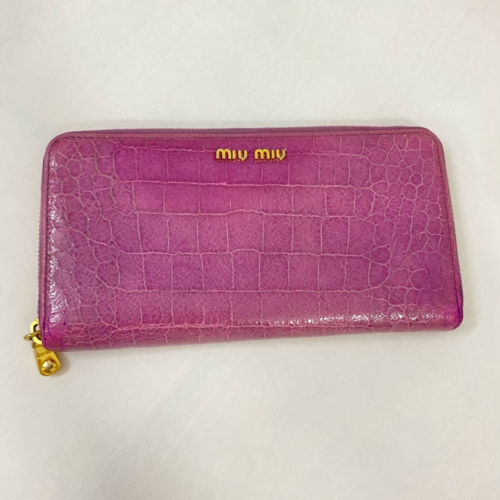 Miu Miu Patent Croc Embossed Leather zip around Wallet
